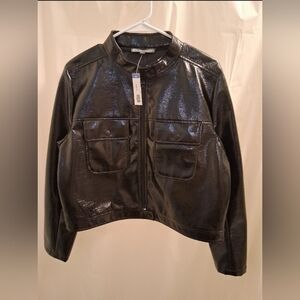 Elliot Lauren BLACK VINYL Moto Jacket NWT Sz 14 "Courrèges LOOK"